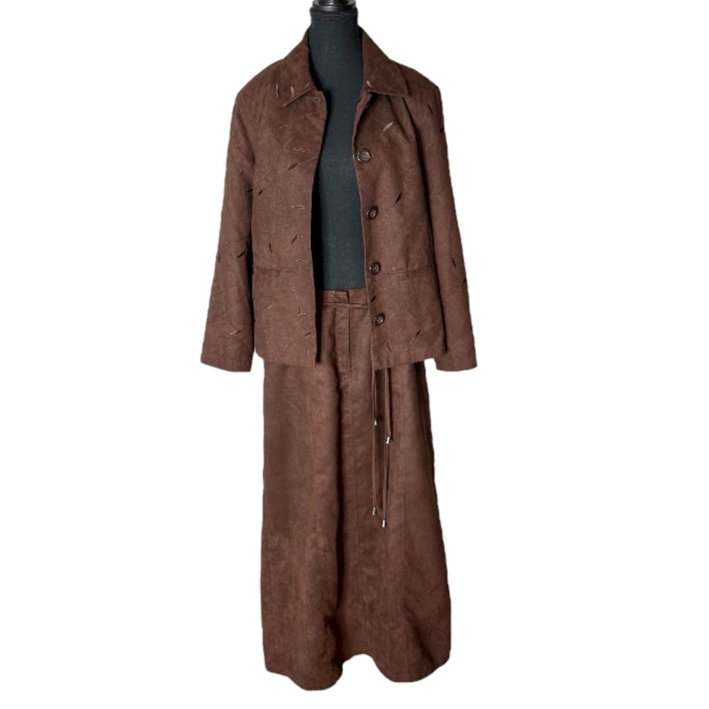 LONDON FOG Limited Edition Faux Suede A-line Skirt Chocolate Brown Size 10 - Picture 11 of 11